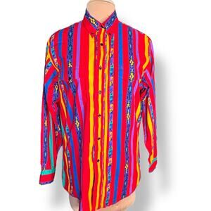 Vintage 90s Wrangler Western Cowboy Cut Stripe Shirt 16.5x34 USA South Western